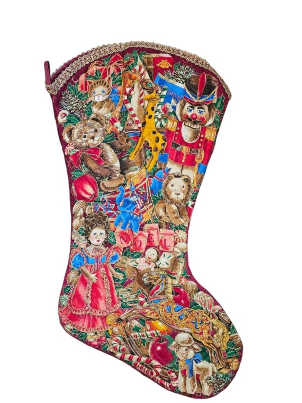 VTG Cranston Jumbo Christmas Stocking 32" Toyland 90s Nutcracker Quilted